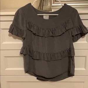 Grey ruffle silk tshirt